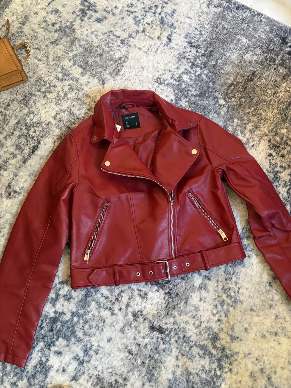 Red leather y2k biker jacket size l